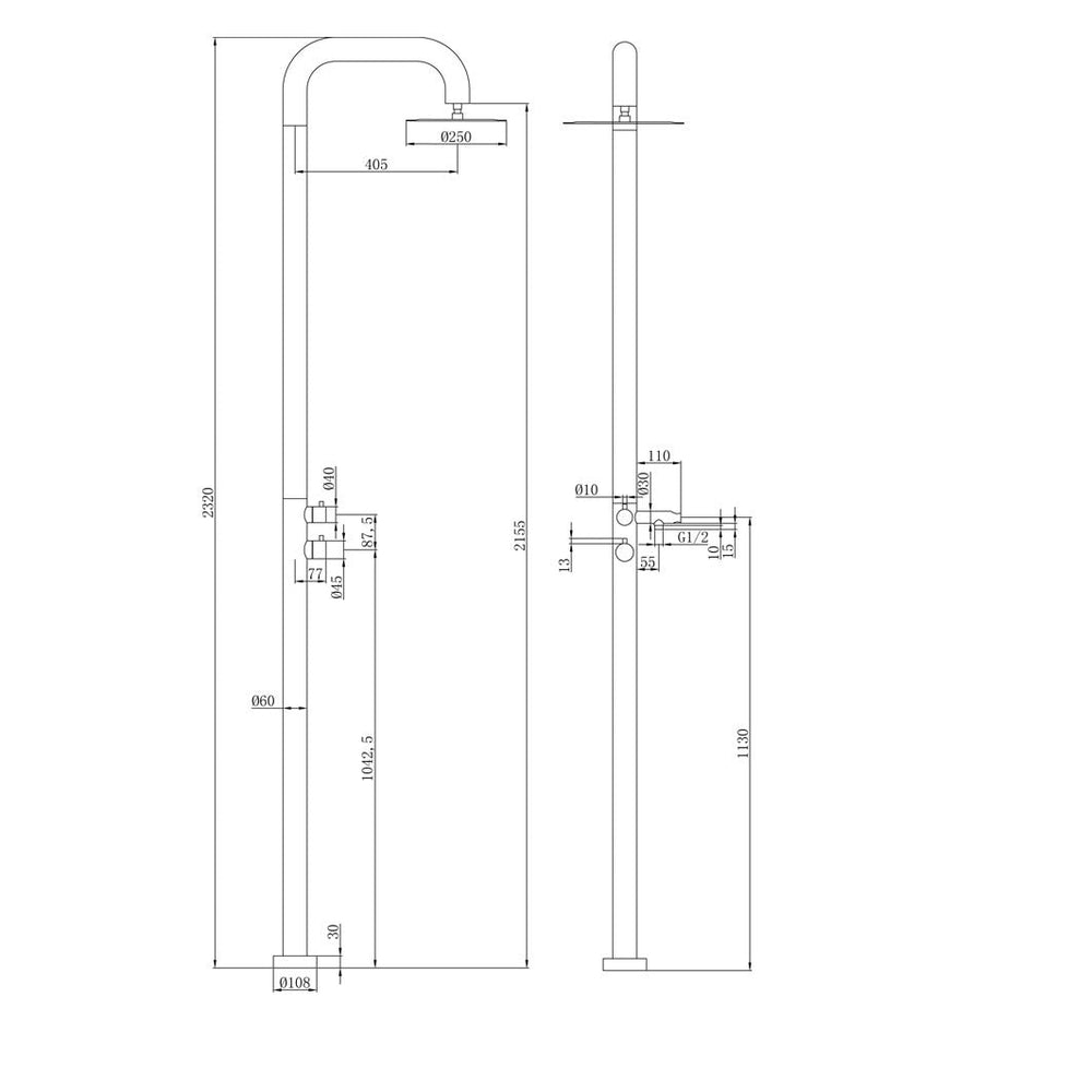 LINKWARE ELLE 316 FREESTANDING TWIN OUTDOOR SHOWER 2320MM BRUSHED GOLD