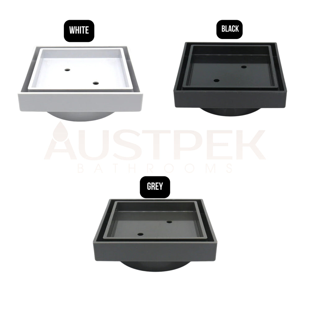 GRATES2GO BLACK UPVC TILE INSERT POINT DRAIN 117MM