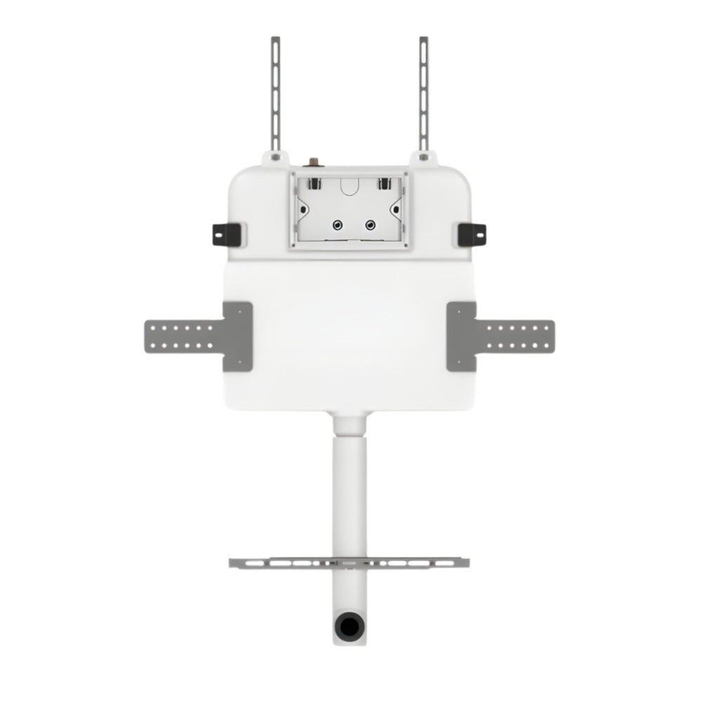 ZUMI JAVA RIMLESS WALL FACED FLOOR PAN WITH R&T IN WALL CISTERN & SENSOR TOUCHLESS BUTTON PACKAGE GLOSS WHITE