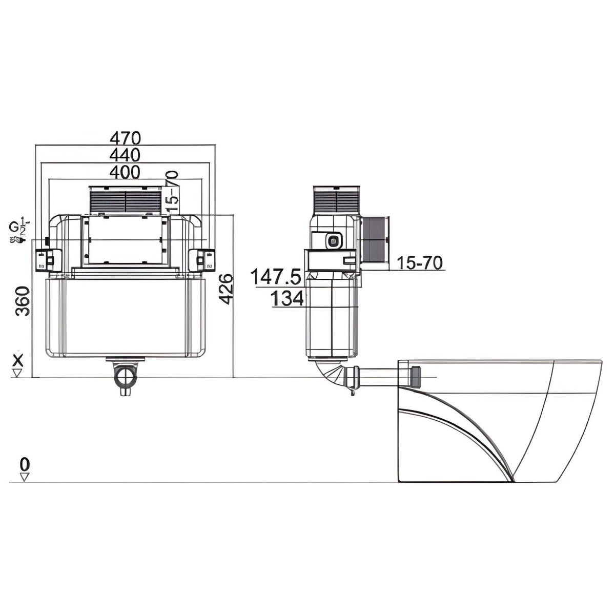 R&T FRAMELESS LOW HEIGHT INWALL CISTERN FOR WALL FACED PAN