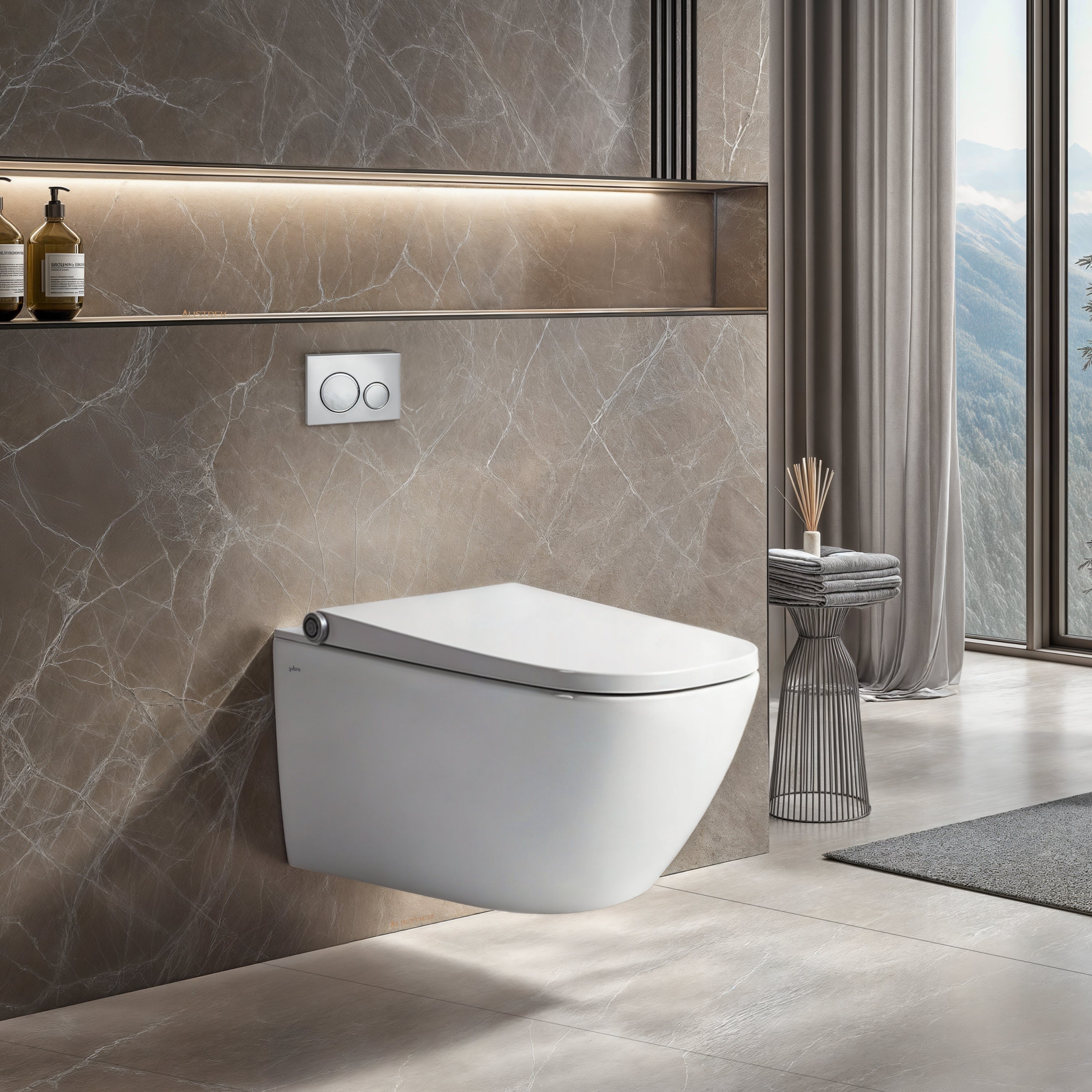 GALLARIA OMNI COMFORT RIMLESS WALL HUNG PAN AND REMOTE WASHLET PACKAGE GLOSS WHITE