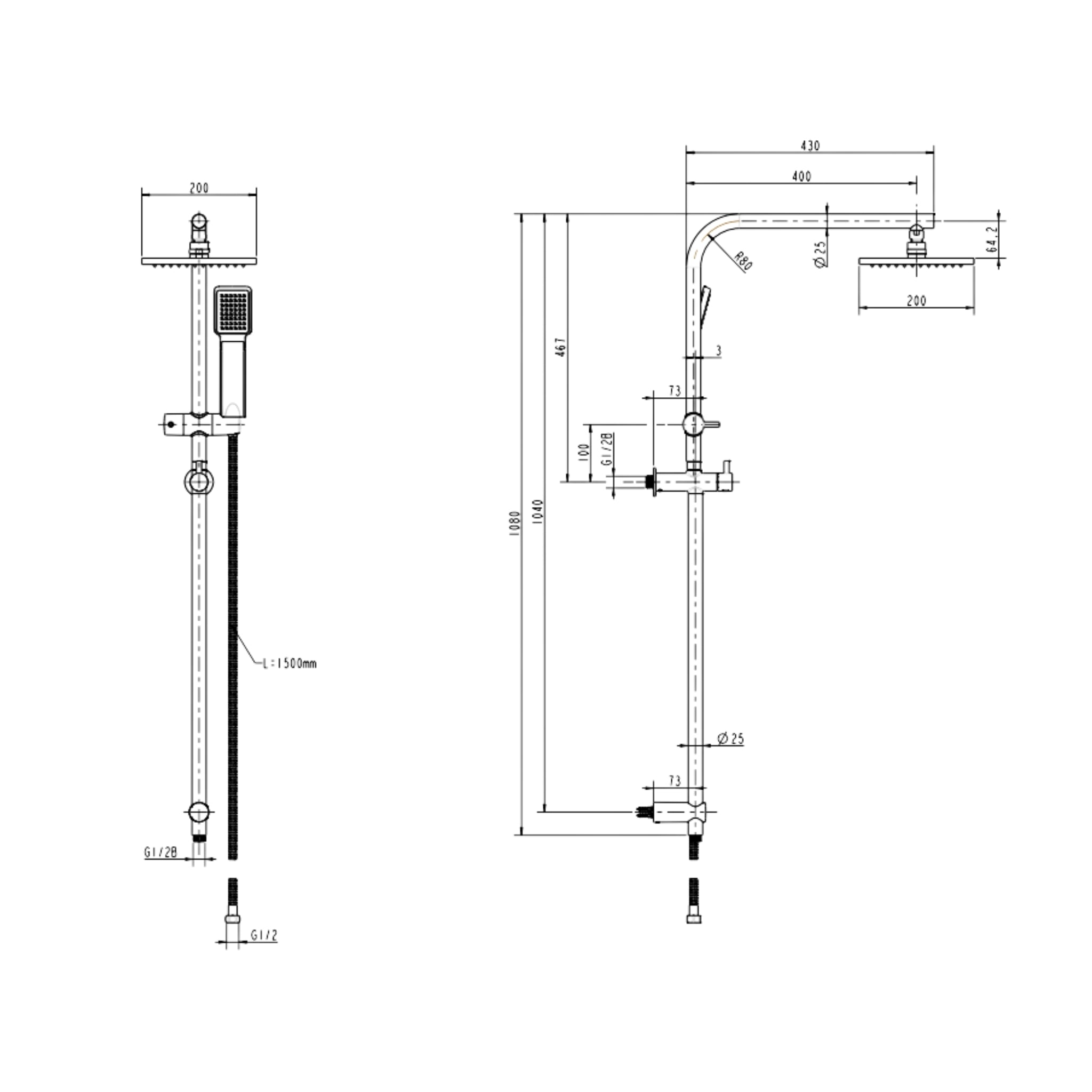 GARETH ASHTON ARCH SHOWER SYSTEM 1080MM BLACK