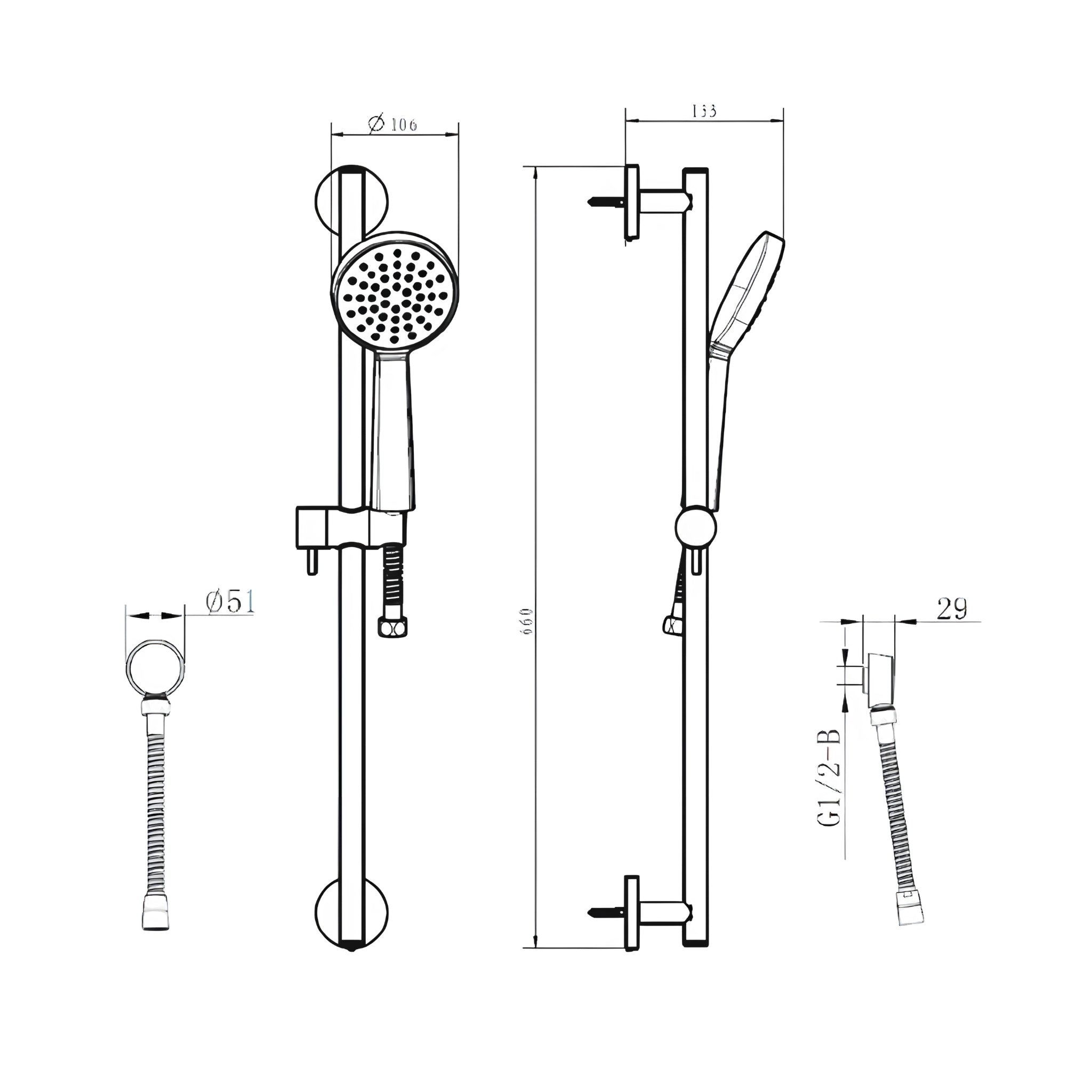 GARETH ASHTON SHOWER ON RAIL 660MM BLACK