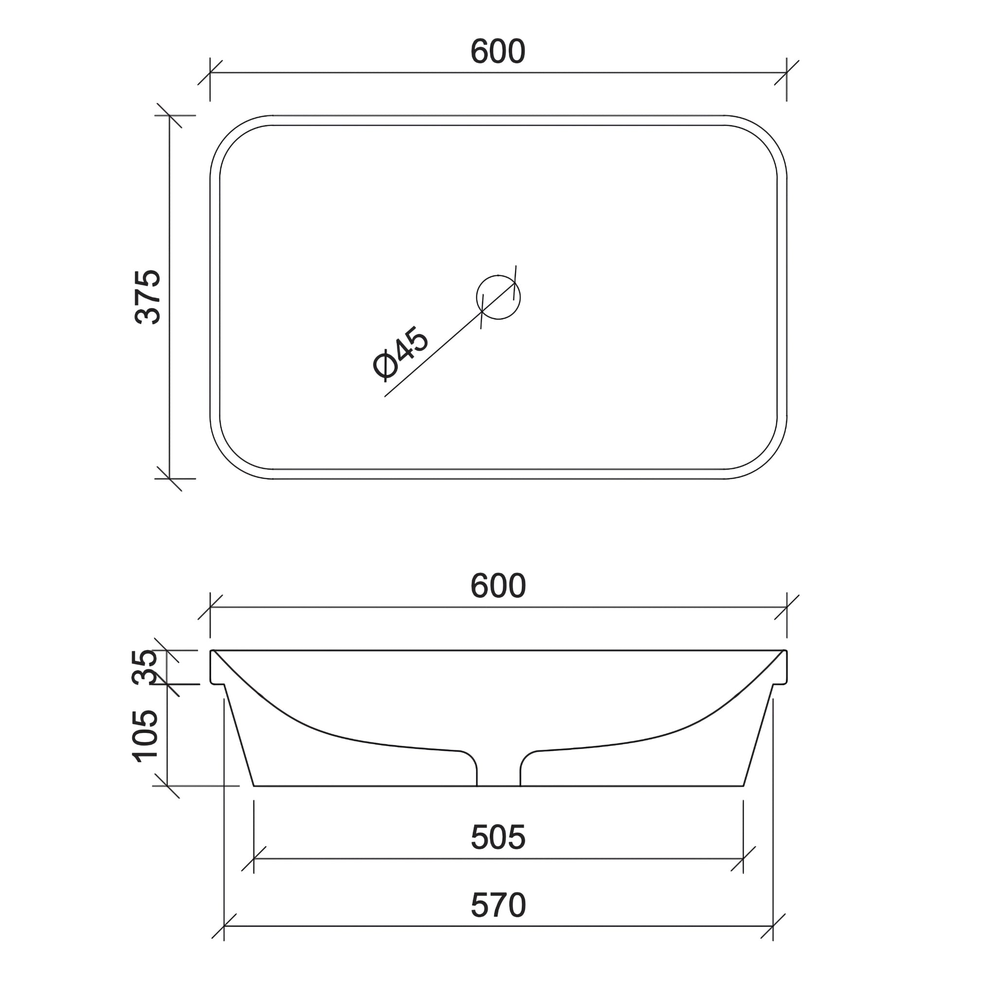 TIMBERLINE GEORGE INSET BASIN GLOSS WHITE 600MM