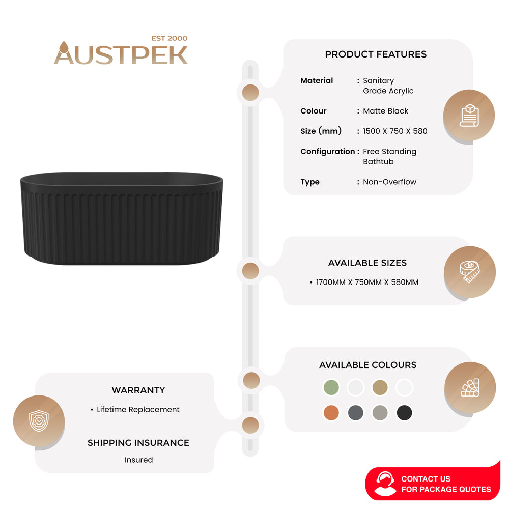 LINSOL GEORG FREESTANDING BATHTUB MATTE BLACK (AVAILABLE IN 1500MM AND 1700MM)
