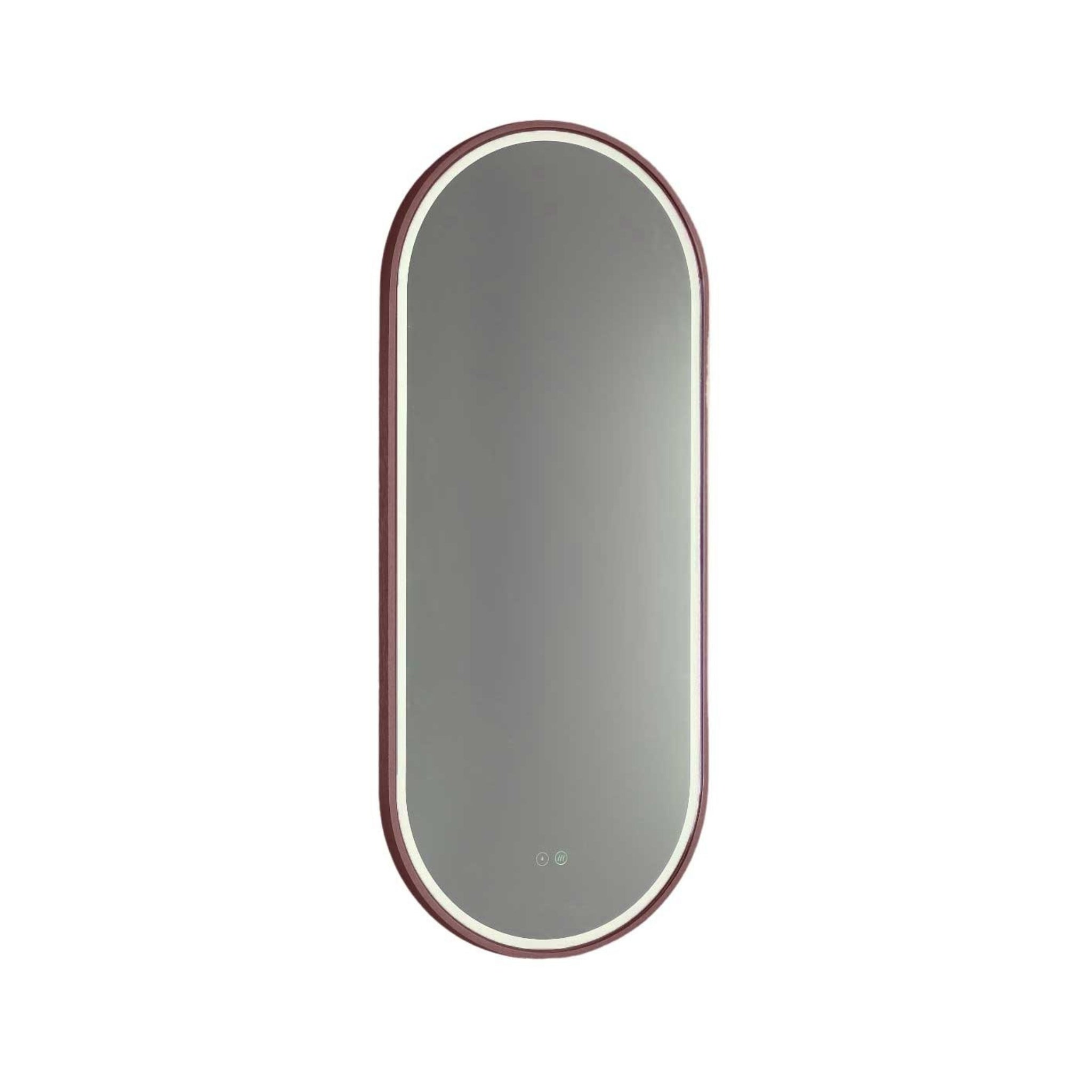 REMER GATSBY OVAL FRAMED LED MIRROR W/ DEMISTER & PORTABLE MAGNIFIER CUSTOM COLOURS 450X1200MM