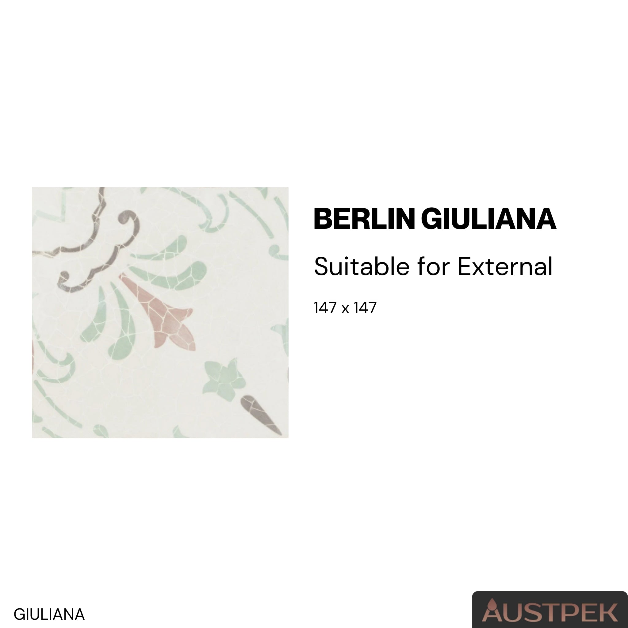 DUNE CERAMICA BERLIN GIULIANA GLOSSY 147X147MM SQUARE TILE (PER BOX)