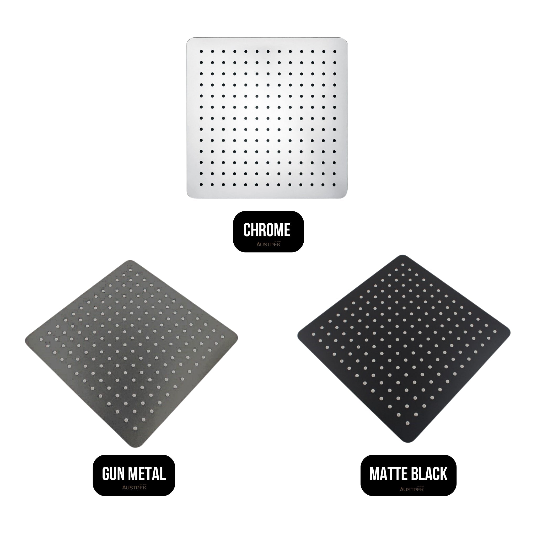 AQUAPERLA SQUARE SHOWER HEAD 300MM GUN METAL