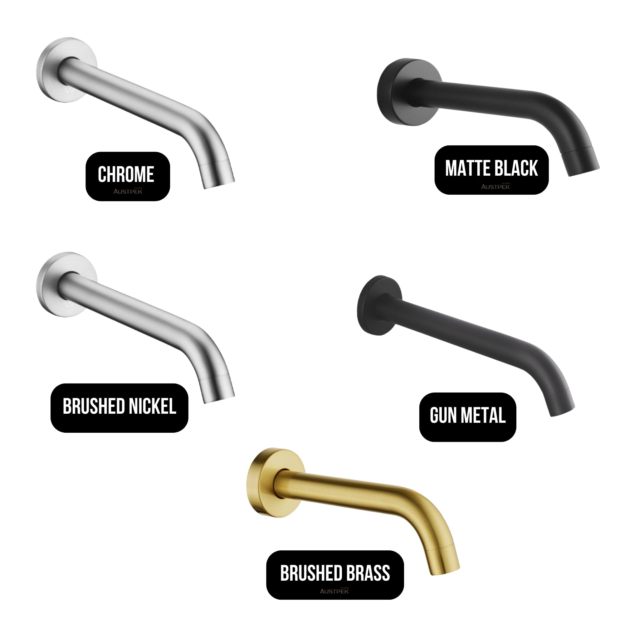 AQUAPERLA LUCID PIN WALL BATH SPOUT 195MM BRUSHED NICKEL