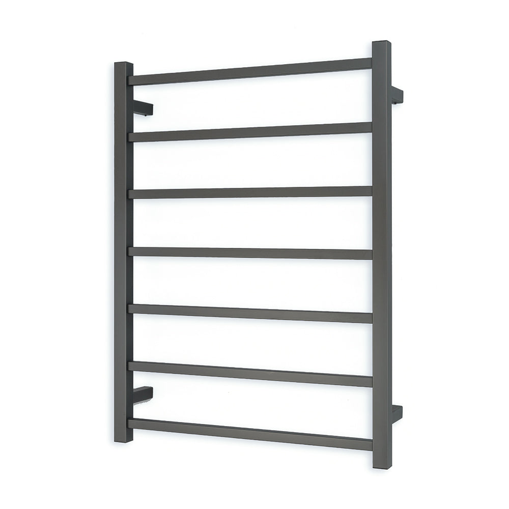 RADIANT HEATING 7-BARS SQUARE HEATED TOWEL RAIL GUN METAL GREY 80WATTS 600MM
