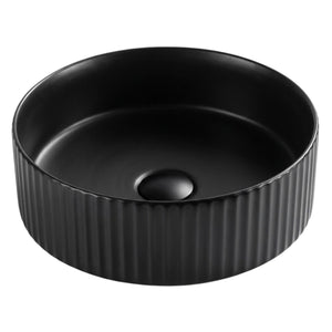 VITO GENEVA FLUTED ROUND ABOVE COUNTER BASIN MATTE BLACK 400MM
