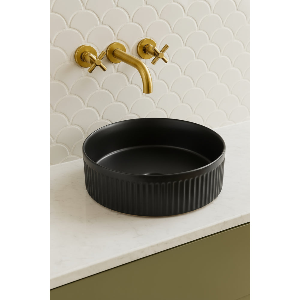 VITO GENEVA FLUTED ROUND ABOVE COUNTER BASIN MATTE BLACK 400MM