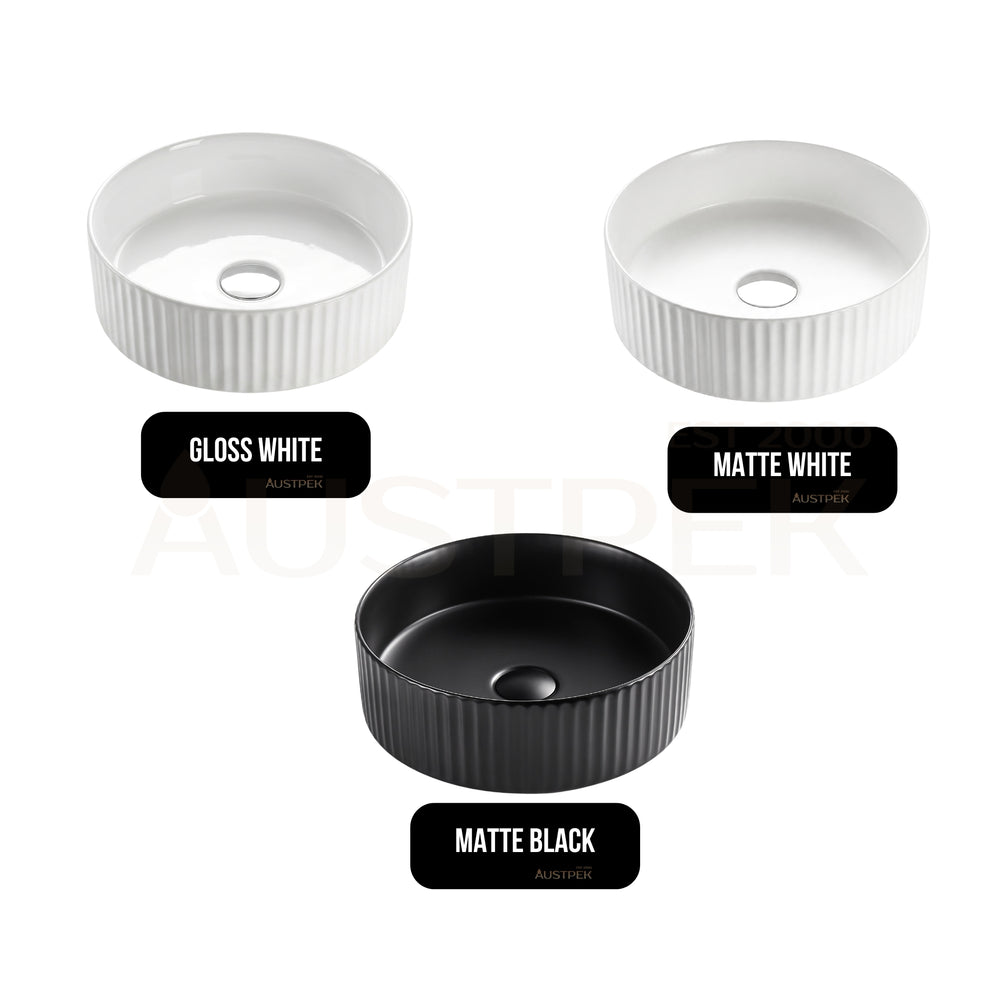 VITO GENEVA FLUTED ROUND ABOVE COUNTER BASIN GLOSS WHITE 400MM