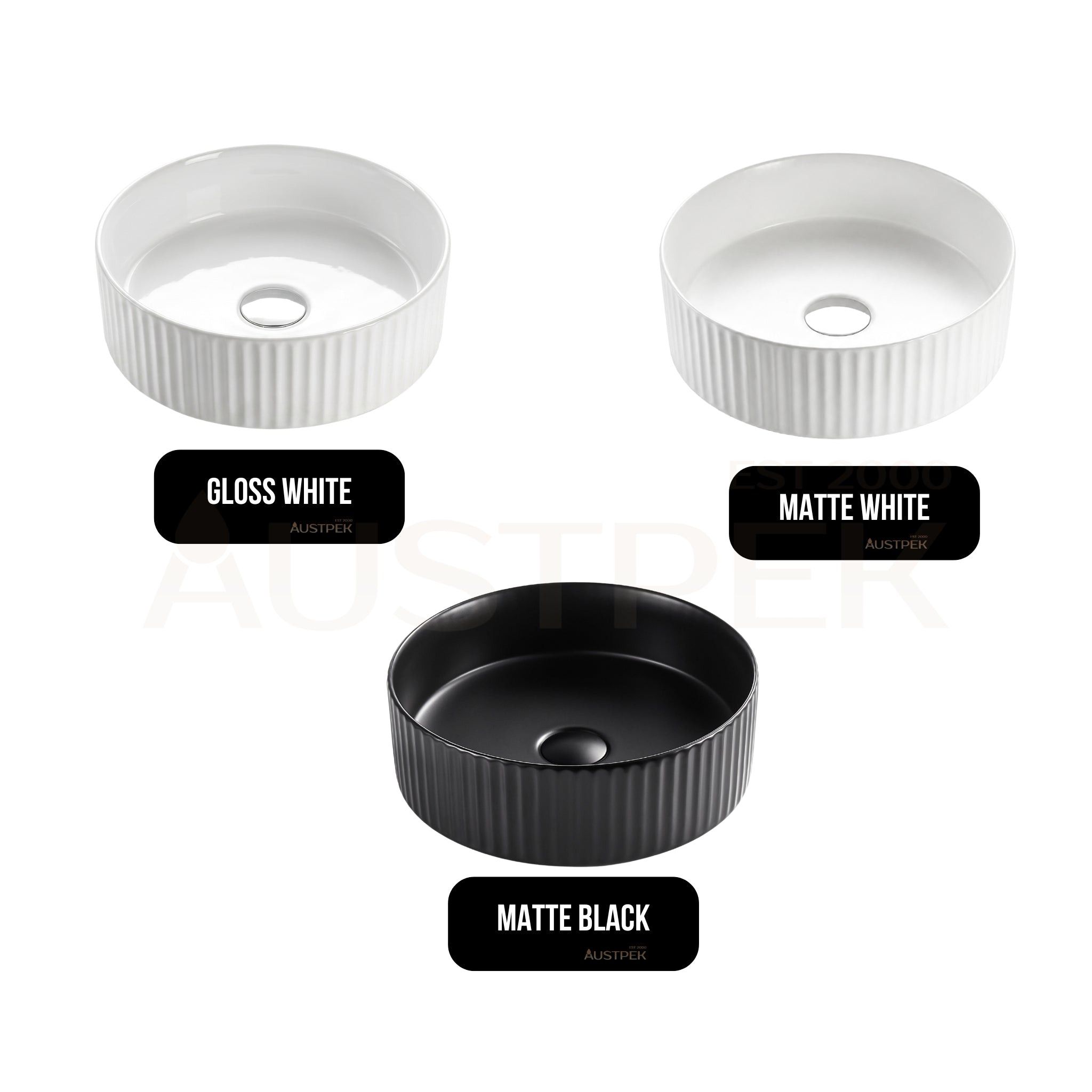VITO GENEVA FLUTED ROUND ABOVE COUNTER BASIN GLOSS WHITE 400MM