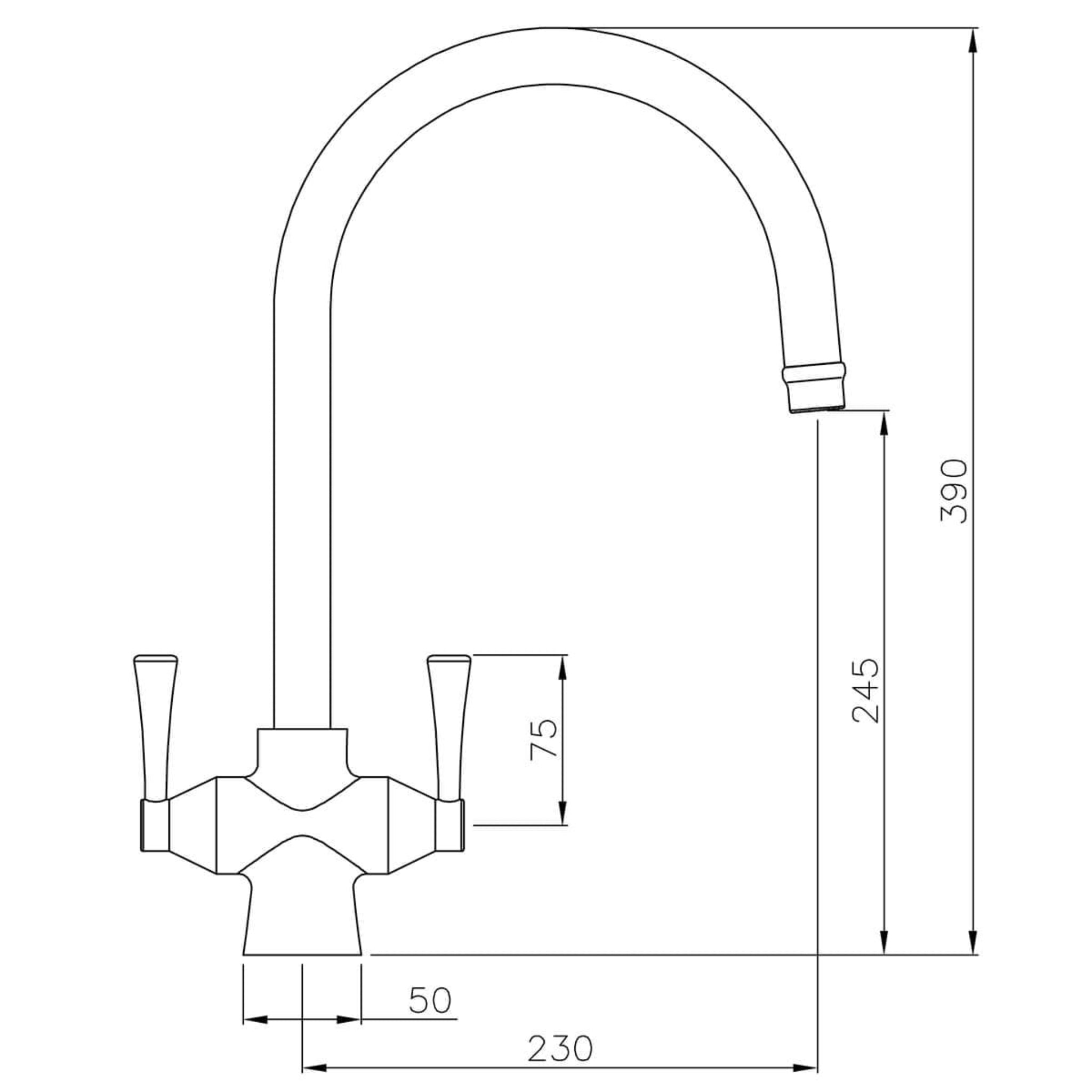 TURNER HASTINGS GOSFORD DOUBLE SINK MIXER 390MM BRUSHED BRASS