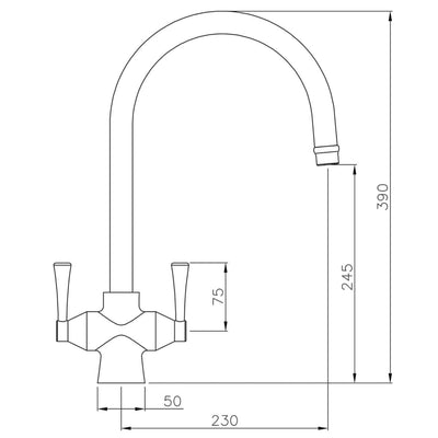 TURNER HASTINGS GOSFORD DOUBLE SINK MIXER 390MM BRUSHED BRASS