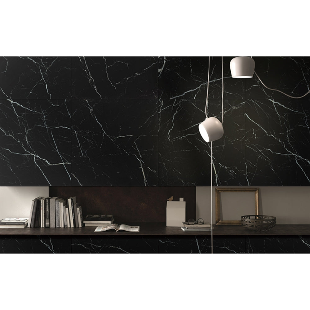 EVERSTONE EUROMARMO NERO MARQUINA POLISHED 600X600MM SQUARE TILE (PER BOX)