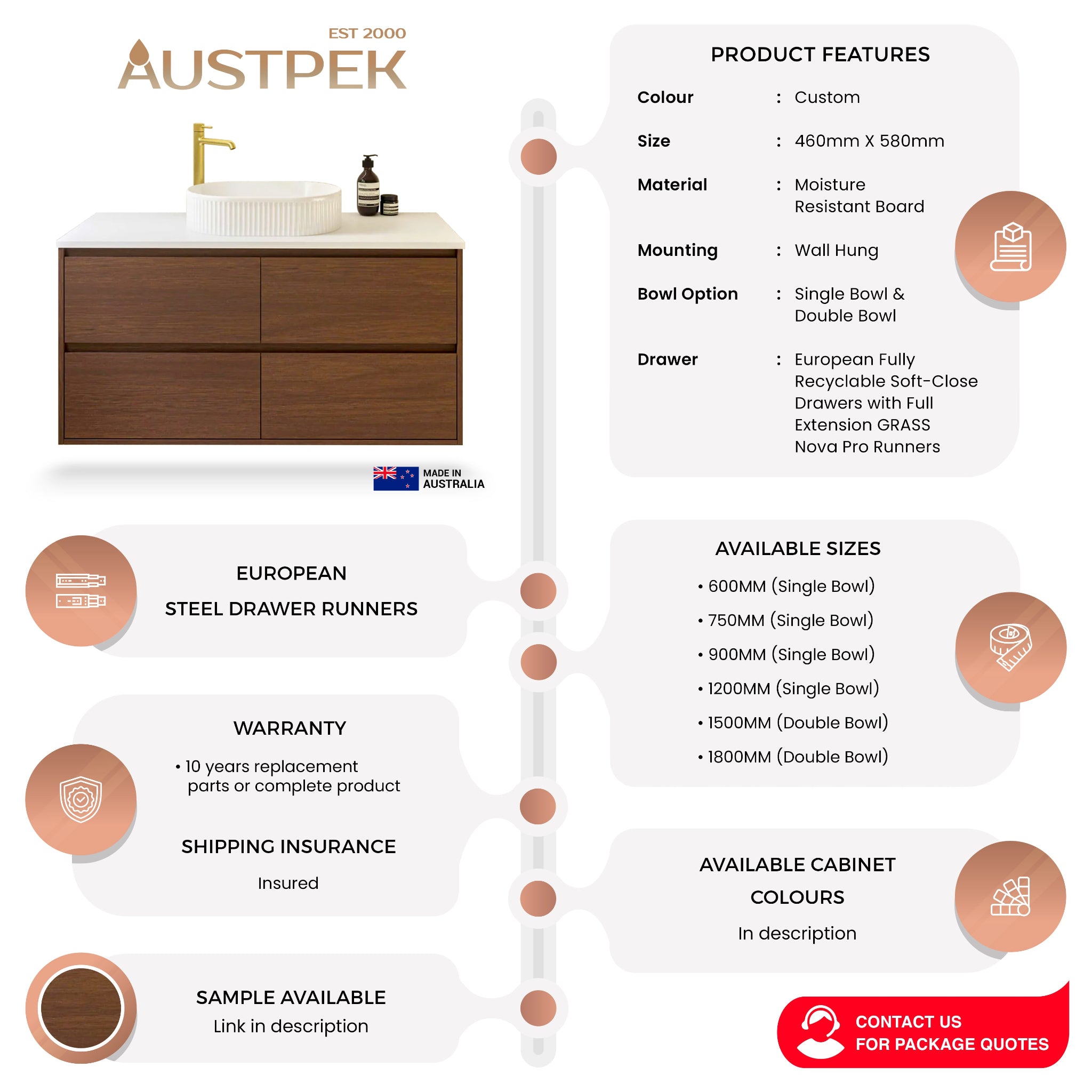 TIMBERLINE GRANGE CUSTOM WALL HUNG VANITY (ALL SIZING)