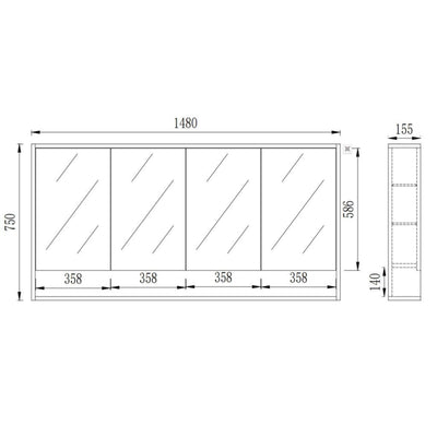POSEIDON GRACE PRIME OAK MIRROR SHAVING CABINET 1480X750MM