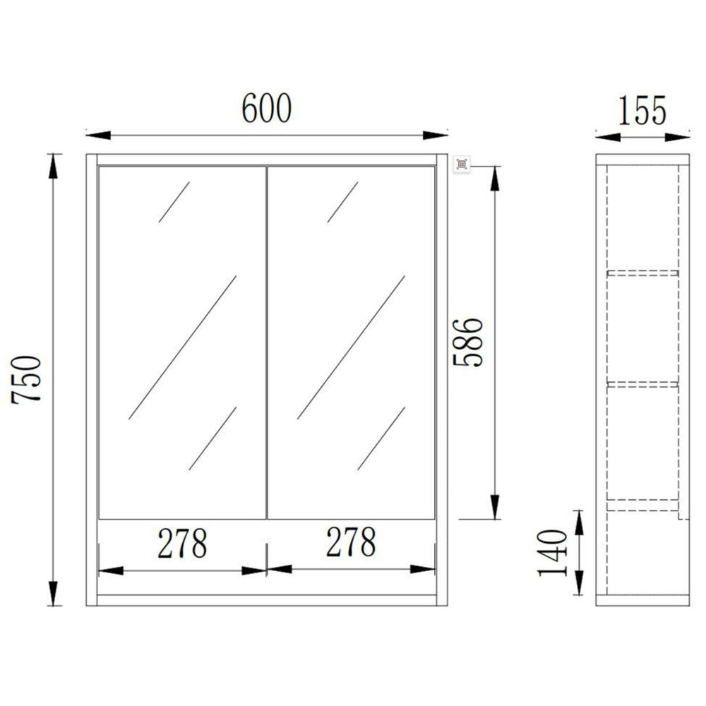 POSEIDON GRACE PRIME OAK MIRROR SHAVING CABINET 600X750MM