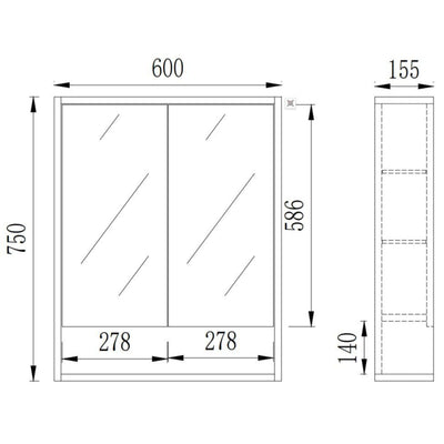 POSEIDON GRACE PRIME OAK MIRROR SHAVING CABINET 600X750MM