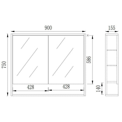 POSEIDON GRACE CLASSIC OAK MIRROR SHAVING CABINET 900X750MM