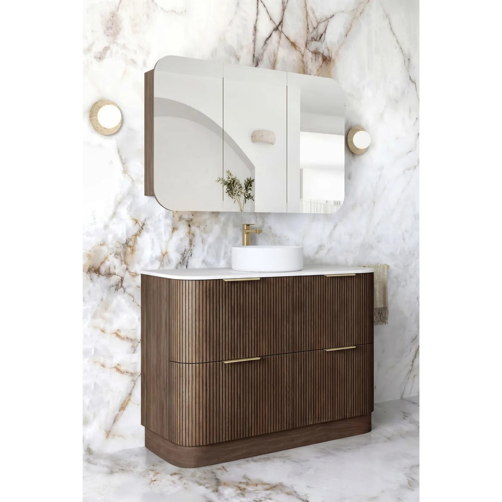OTTI HAVANA SABLE WALNUT FLUTED 1200MM CURVE SINGLE BOWL FLOOR STANDING VANITY