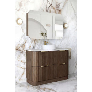 OTTI HAVANA SABLE WALNUT FLUTED 1200MM CURVE SINGLE BOWL FLOOR STANDING VANITY