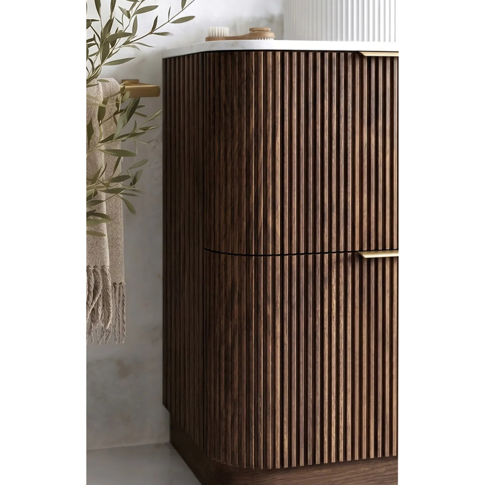 OTTI HAVANA SABLE WALNUT FLUTED 1500MM CURVE DOUBLE BOWL FLOOR STANDING VANITY