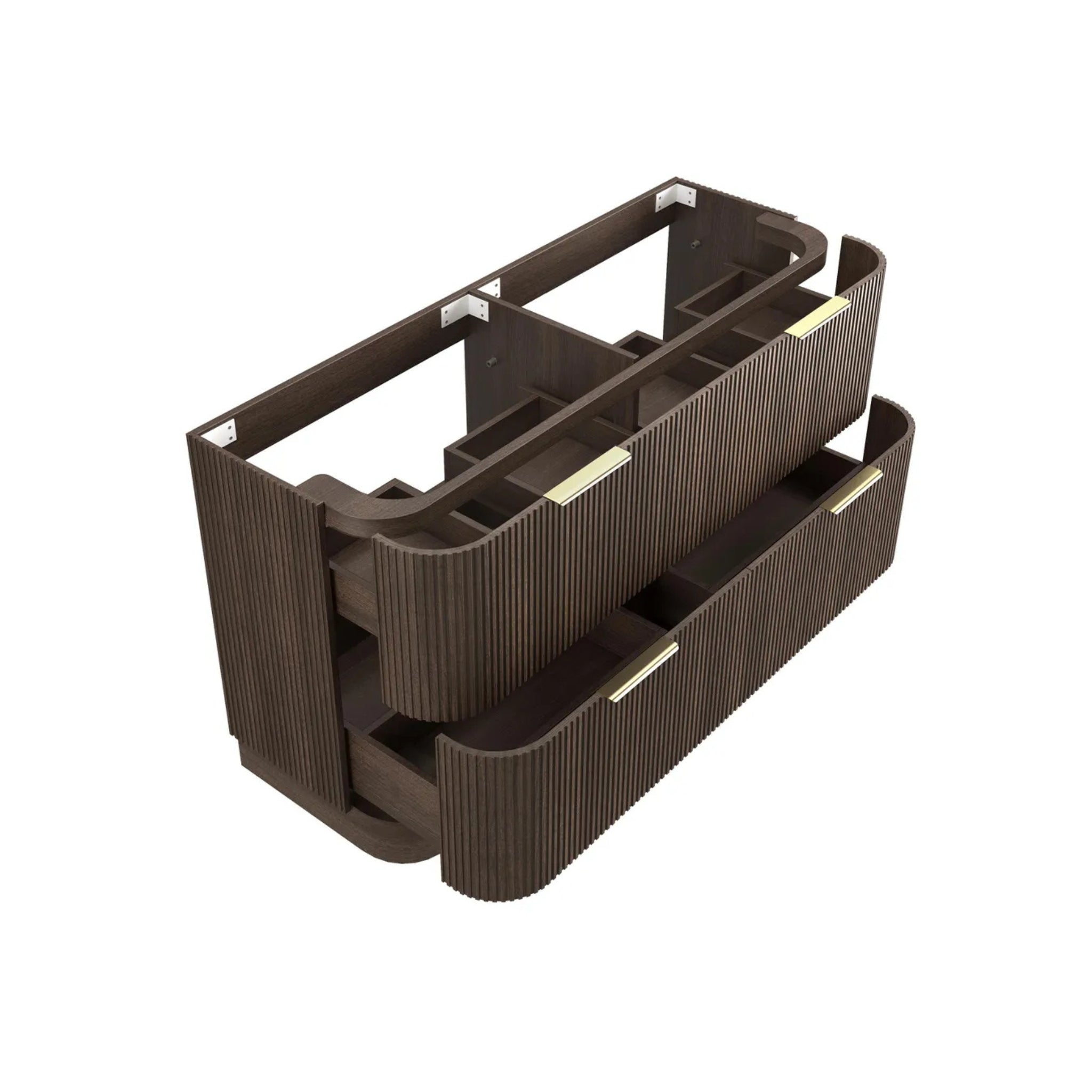 OTTI HAVANA SABLE WALNUT FLUTED 1500MM CURVE DOUBLE BOWL FLOOR STANDING VANITY