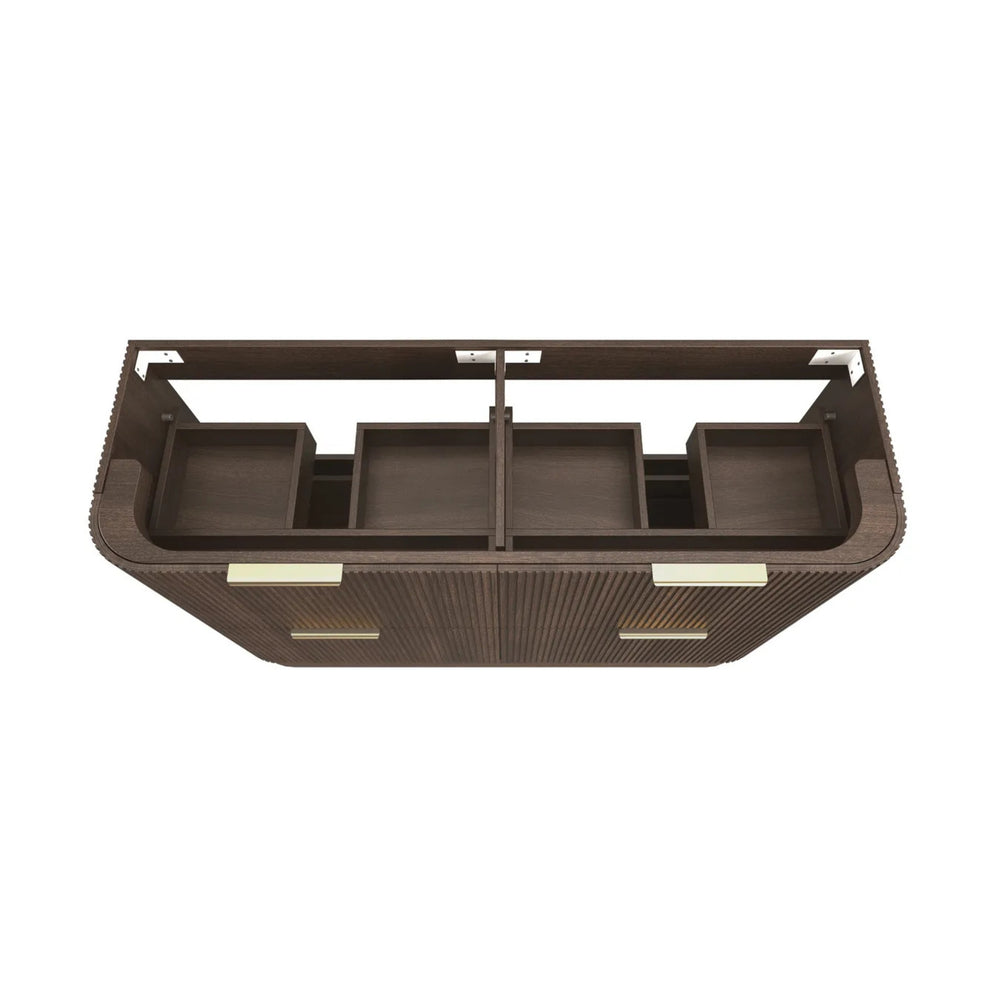 OTTI HAVANA SABLE WALNUT FLUTED 1500MM CURVE DOUBLE BOWL FLOOR STANDING VANITY