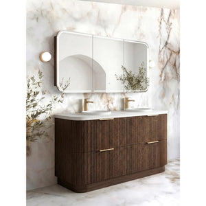 OTTI HAVANA SABLE WALNUT FLUTED 1800MM CURVE DOUBLE BOWL FLOOR STANDING VANITY