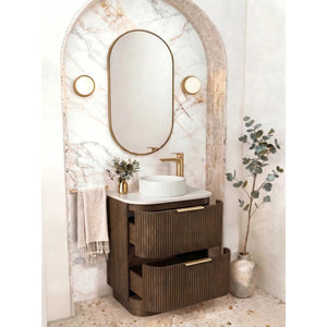 OTTI HAVANA SABLE WALNUT FLUTED 600MM CURVE SINGLE BOWL FLOOR STANDING VANITY