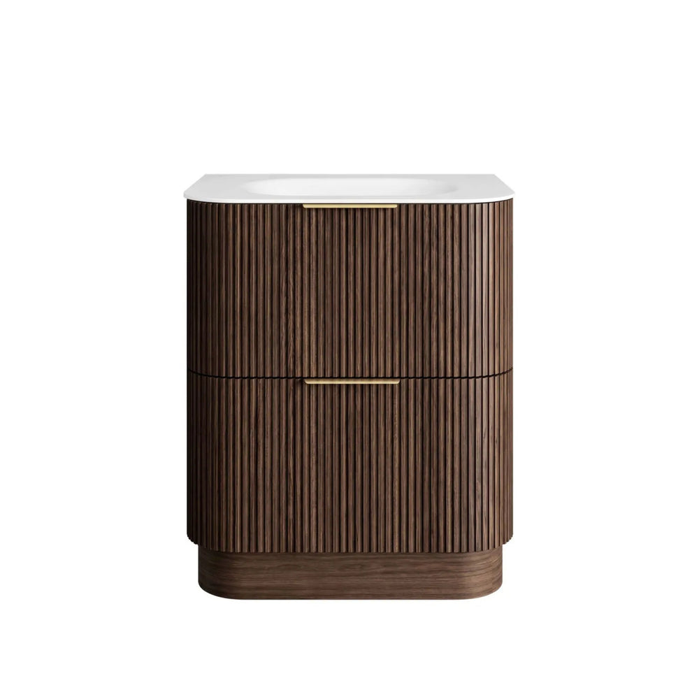 OTTI HAVANA SABLE WALNUT FLUTED 750MM CURVE SINGLE BOWL FLOOR STANDING VANITY