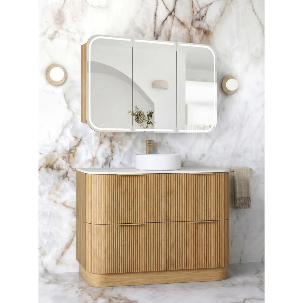 OTTI HAVANA WOODLAND OAK FLUTED 1200MM CURVE SINGLE BOWL FLOOR STANDING VANITY