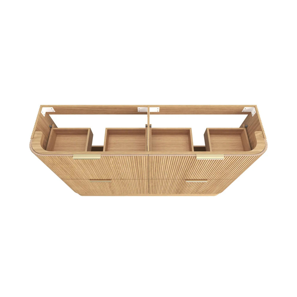 OTTI HAVANA WOODLAND OAK FLUTED 1800MM CURVE DOUBLE BOWL FLOOR STANDING VANITY