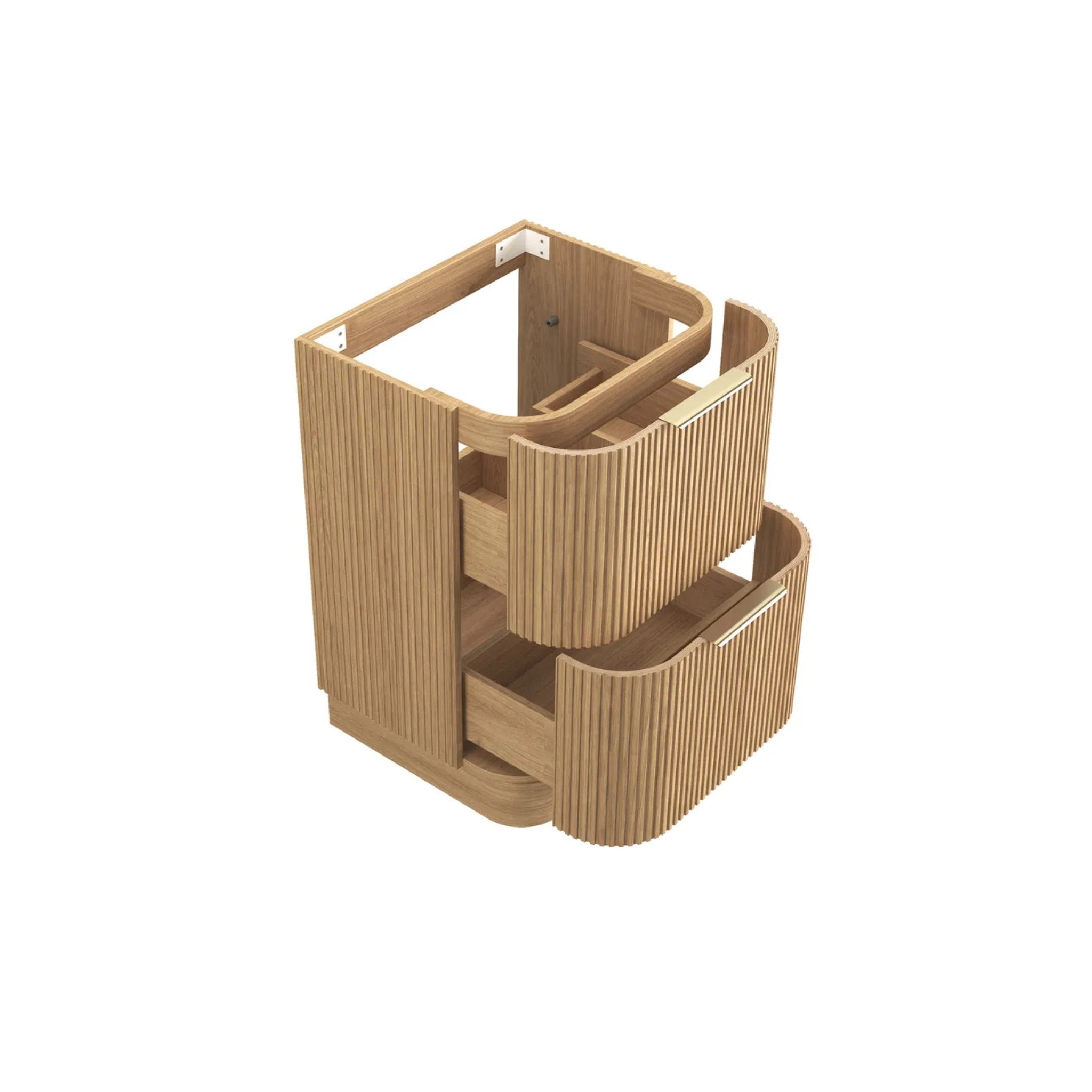 OTTI HAVANA WOODLAND OAK FLUTED 600MM CURVE SINGLE BOWL FLOOR STANDING VANITY