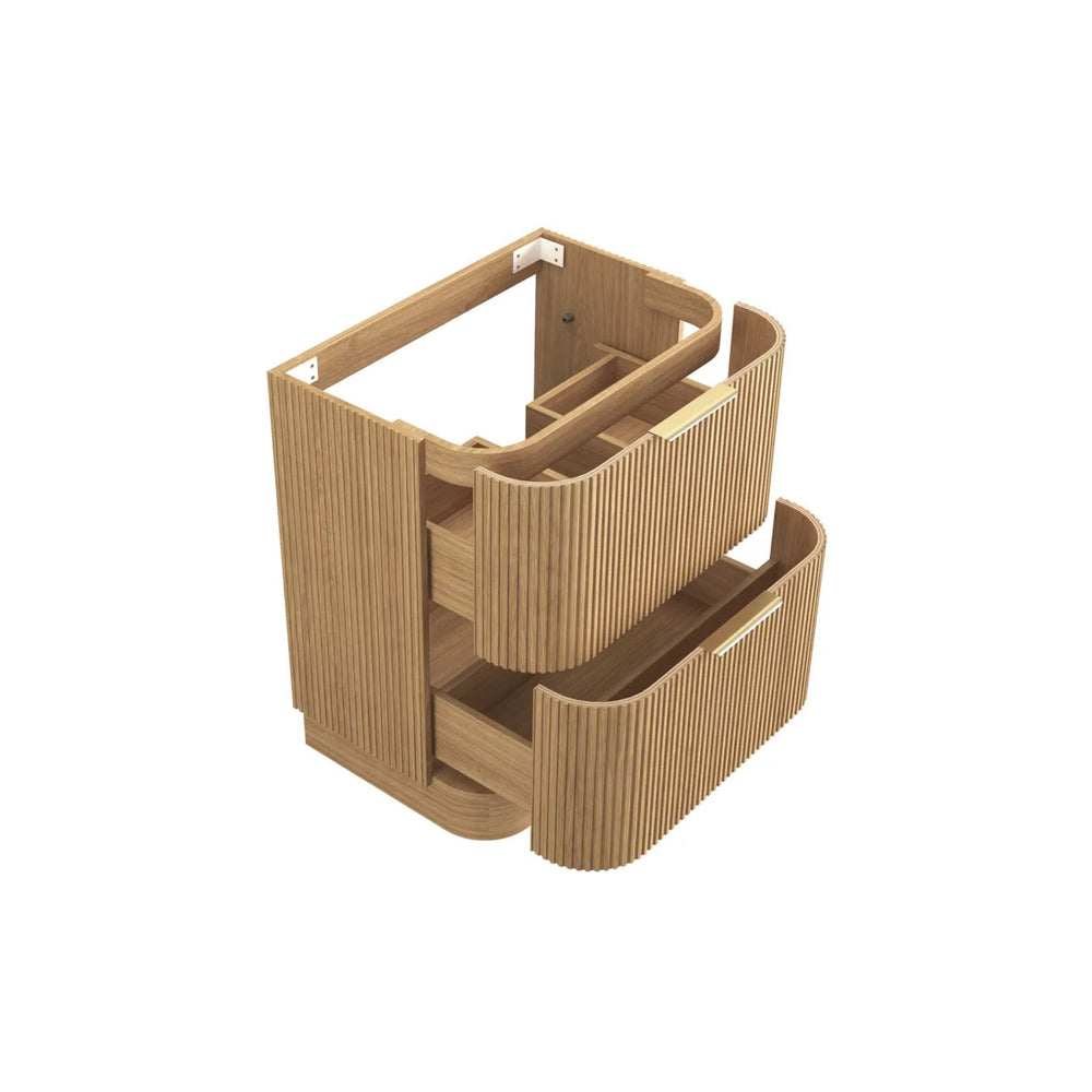 OTTI HAVANA WOODLAND OAK FLUTED 750MM CURVE SINGLE BOWL FLOOR STANDING VANITY