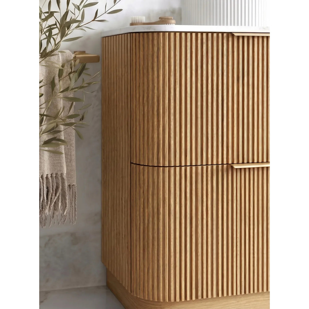 OTTI HAVANA WOODLAND OAK FLUTED 900MM CURVE SINGLE BOWL FLOOR STANDING VANITY