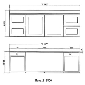 RIVA HAWAII MATTE WHITE 1500MM SINGLE BOWL WALL HUNG VANITY