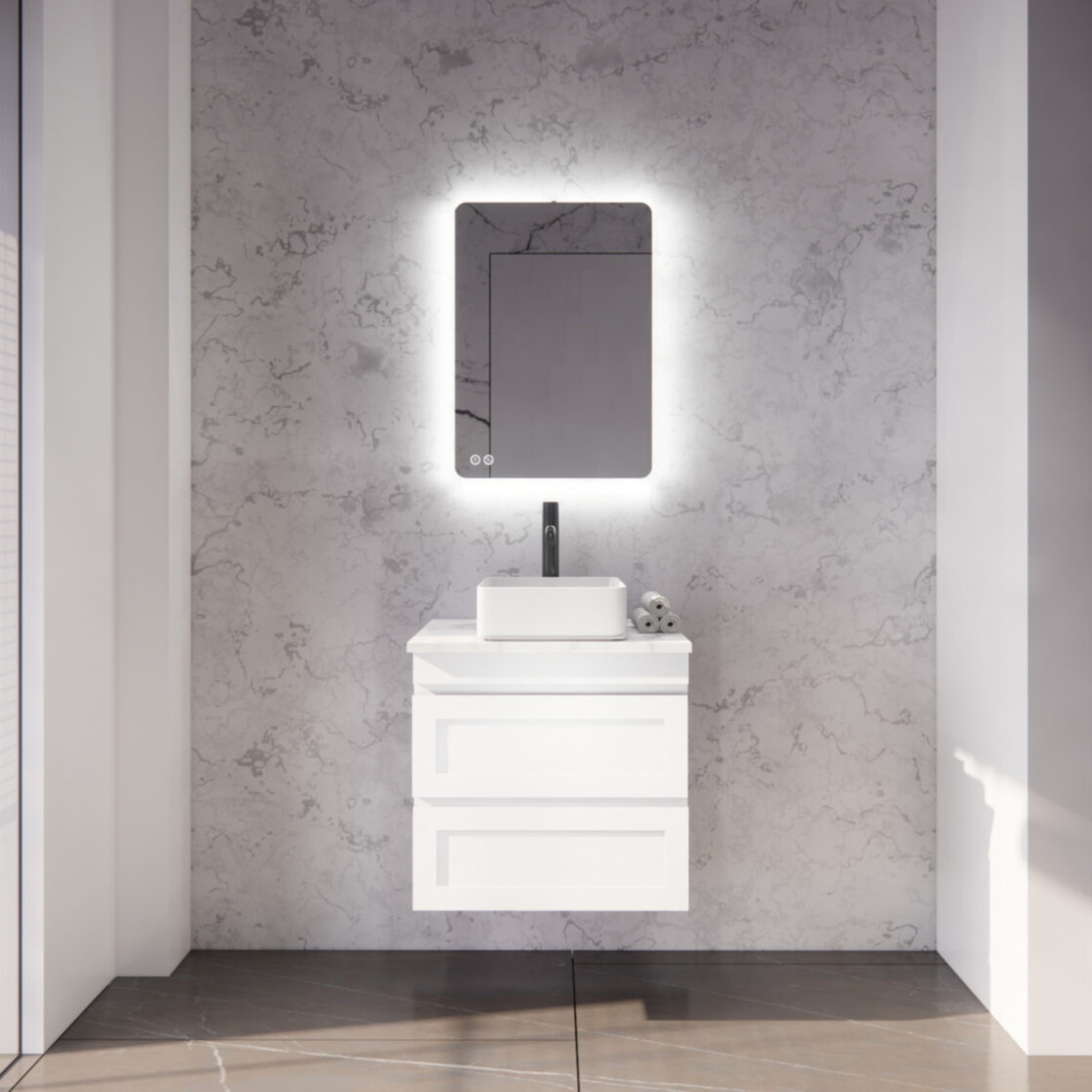 RIVA HAWAII MATTE WHITE 600MM SINGLE BOWL WALL HUNG VANITY