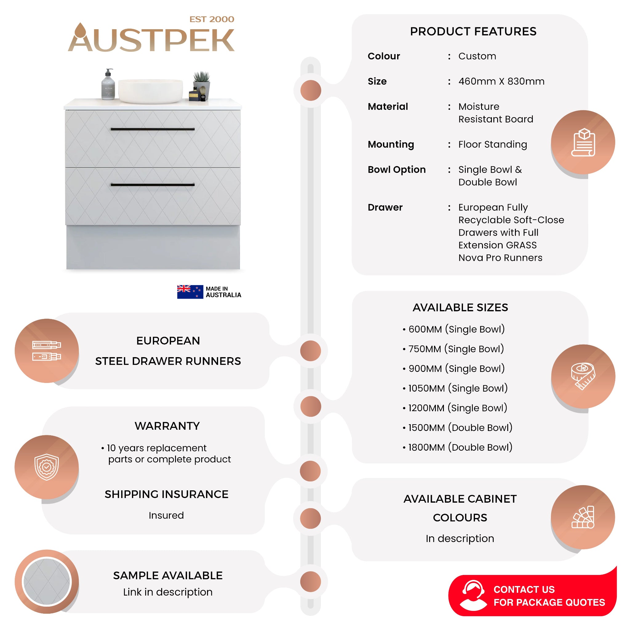 TIMBERLINE HENLEY CUSTOM FLOOR STANDING VANITY (ALL SIZING)