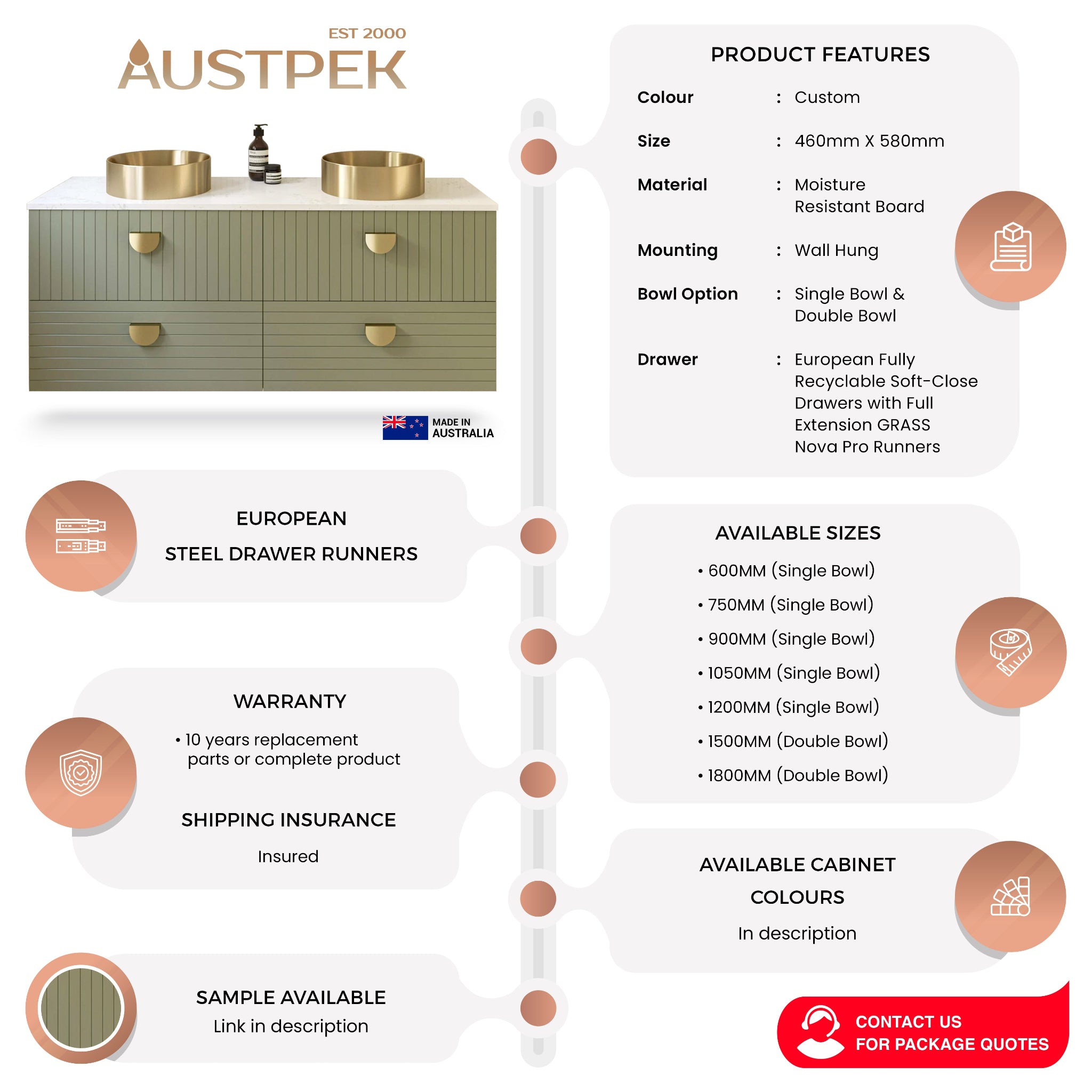 TIMBERLINE HENLEY CUSTOM WALL HUNG VANITY (ALL SIZING)