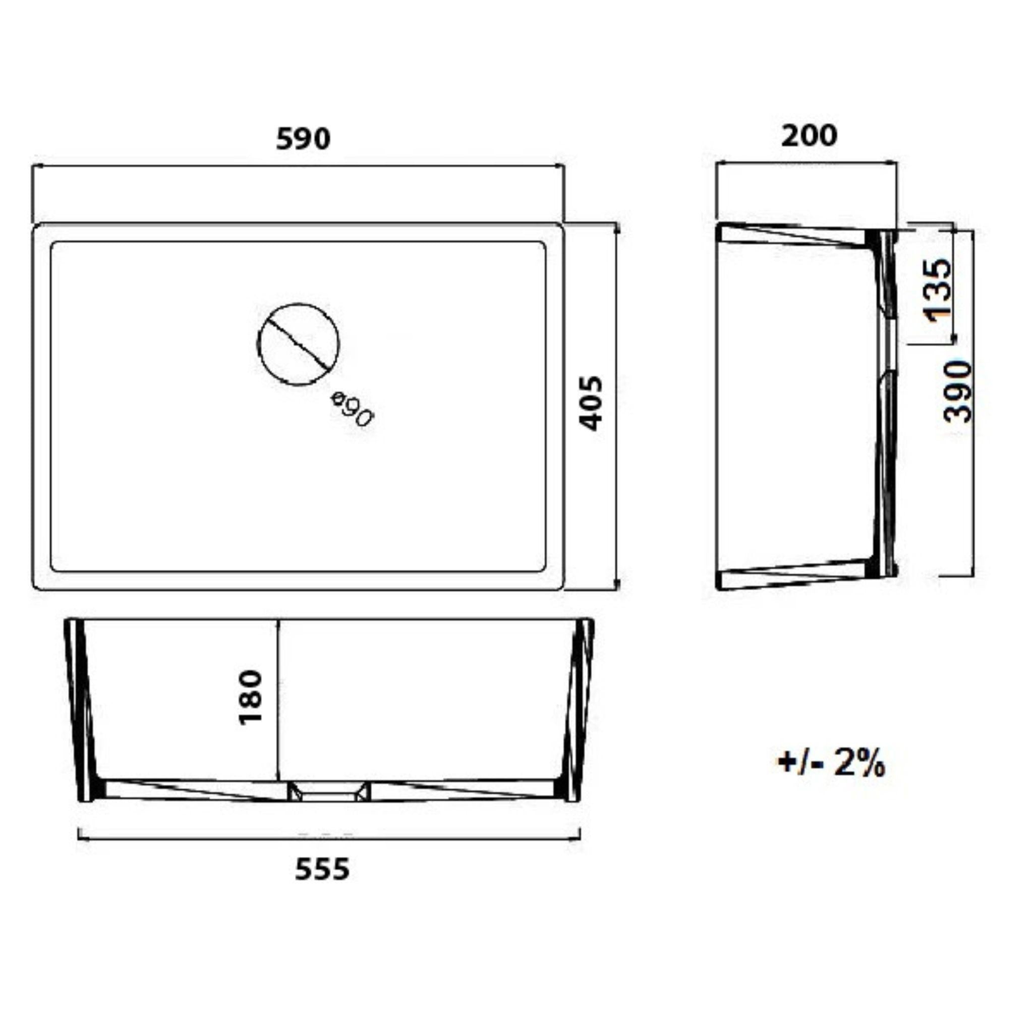 TURNER HASTINGS GALDOR FARMHOUSE BUTLER SINK GLOSS WHITE 600MM