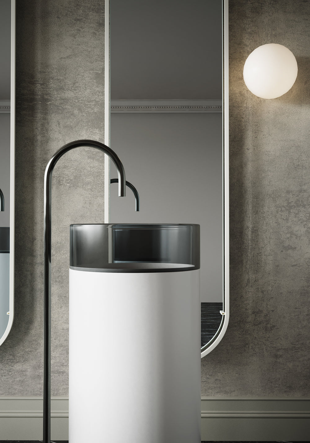 BELBAGNO HILTON FREESTANDING PEDESTAL BASIN BLACK MIST 400MM X 860MM