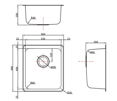 SCHOCK THE HUNTER SINGLE BOWL LAUNDRY SINK STAINLESS STEEL 406MM