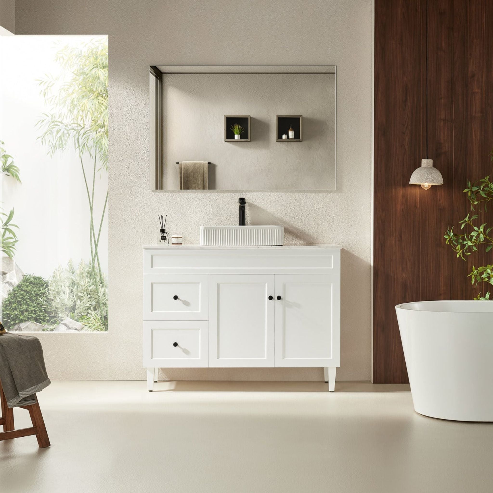 VITO HAMILTON MATTE WHITE 1200MM SINGLE BOWL FLOOR STANDING VANITY (AVAILABLE IN LEFT AND RIGHT HAND DRAWER)