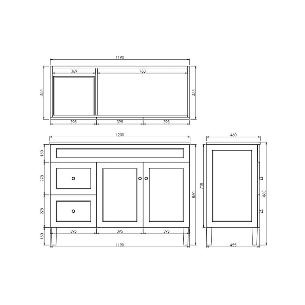 VITO HAMILTON MATTE WHITE 1200MM SINGLE BOWL FLOOR STANDING VANITY (AVAILABLE IN LEFT AND RIGHT HAND DRAWER)