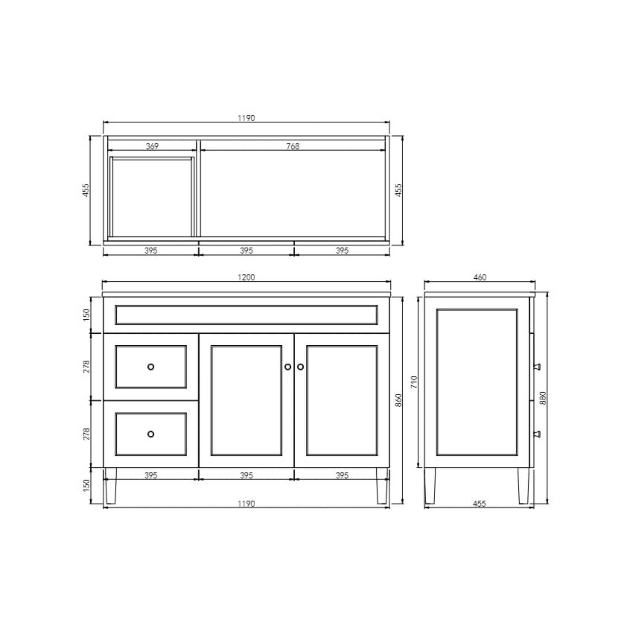 VITO HAMILTON MATTE WHITE 1200MM SINGLE BOWL FLOOR STANDING VANITY (AVAILABLE IN LEFT AND RIGHT HAND DRAWER)