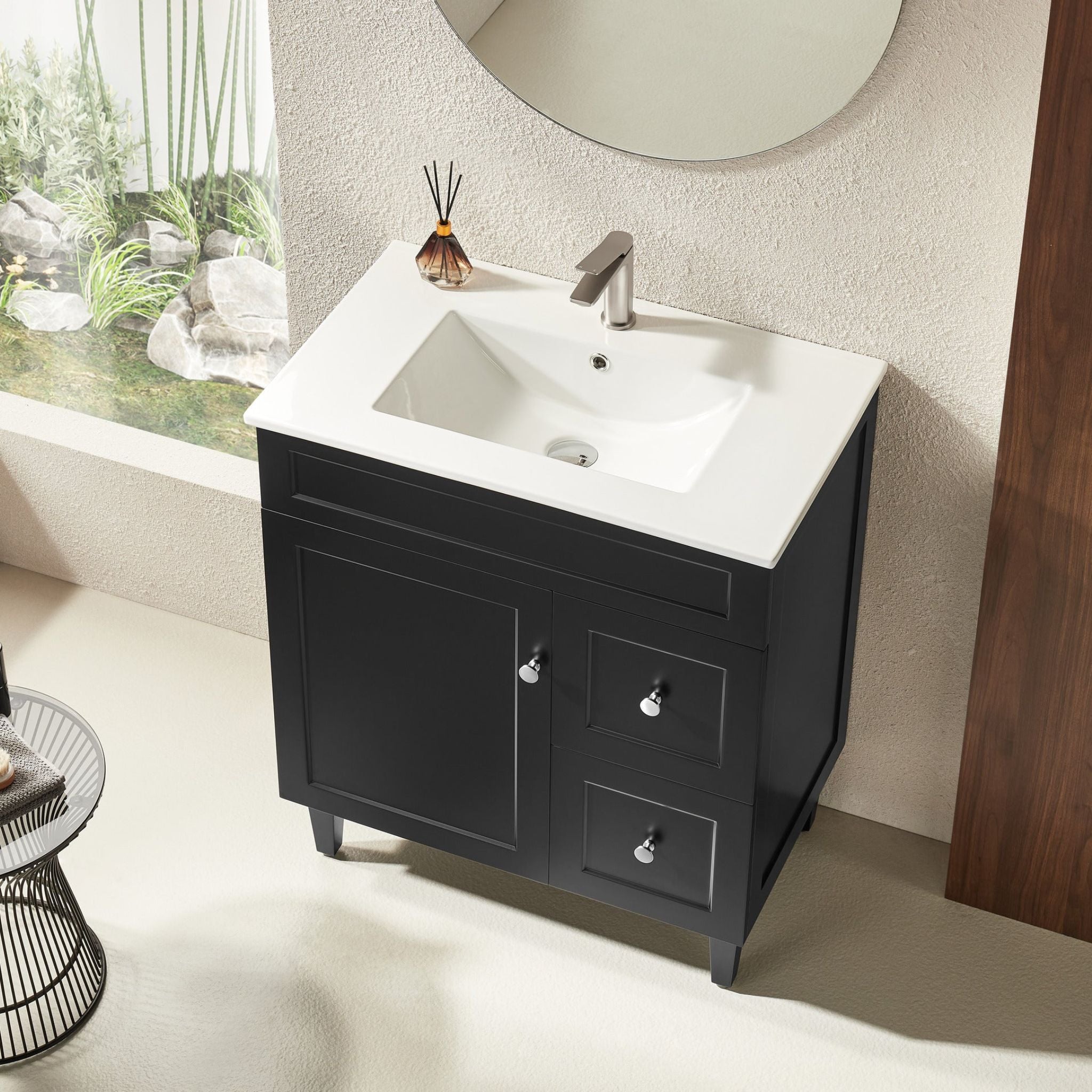 VITO HAMILTON MATTE BLACK 750MM SINGLE BOWL FLOOR STANDING VANITY (AVAILABLE IN LEFT AND RIGHT HAND DRAWER)